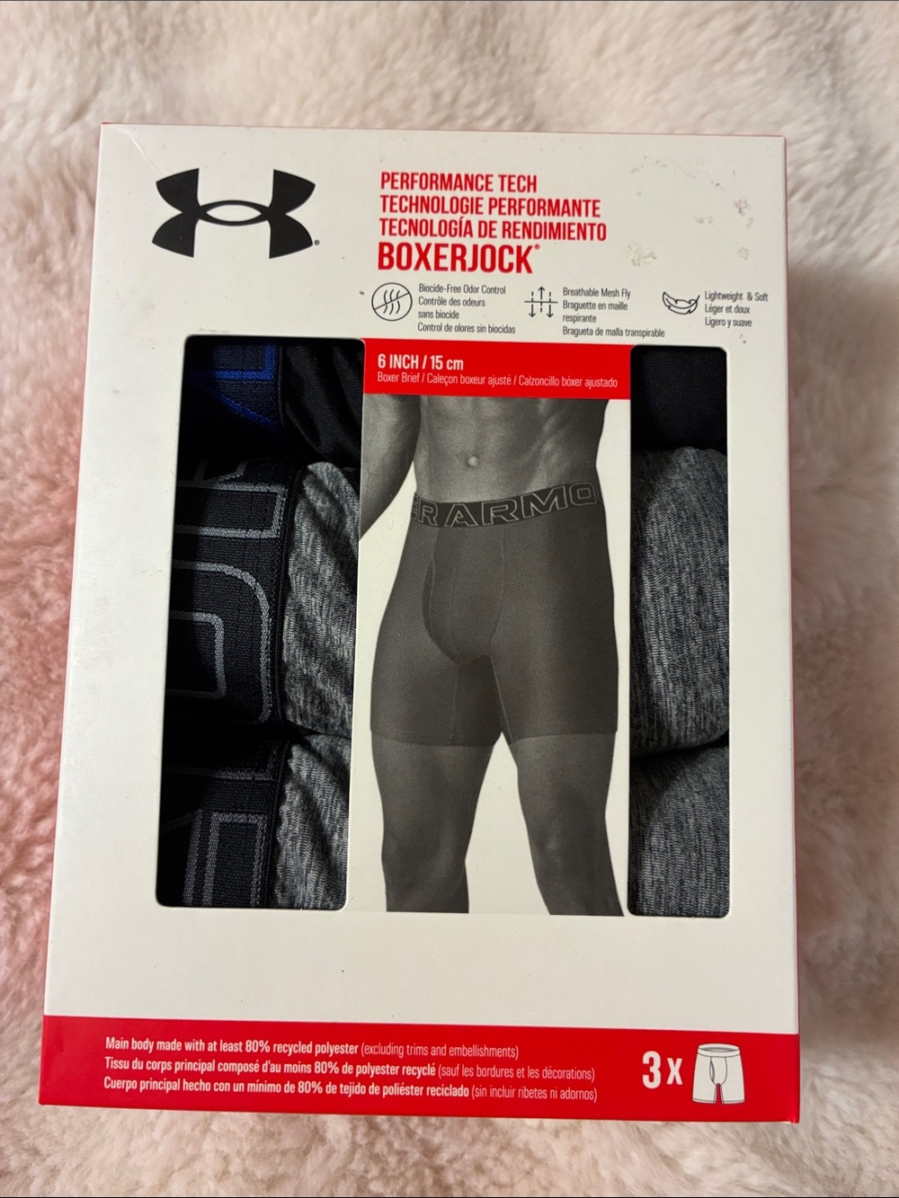 Under Armour Boxerjock Boxer
Briefs Size L 3 Pack Underwear
6" Inseam Black Gray